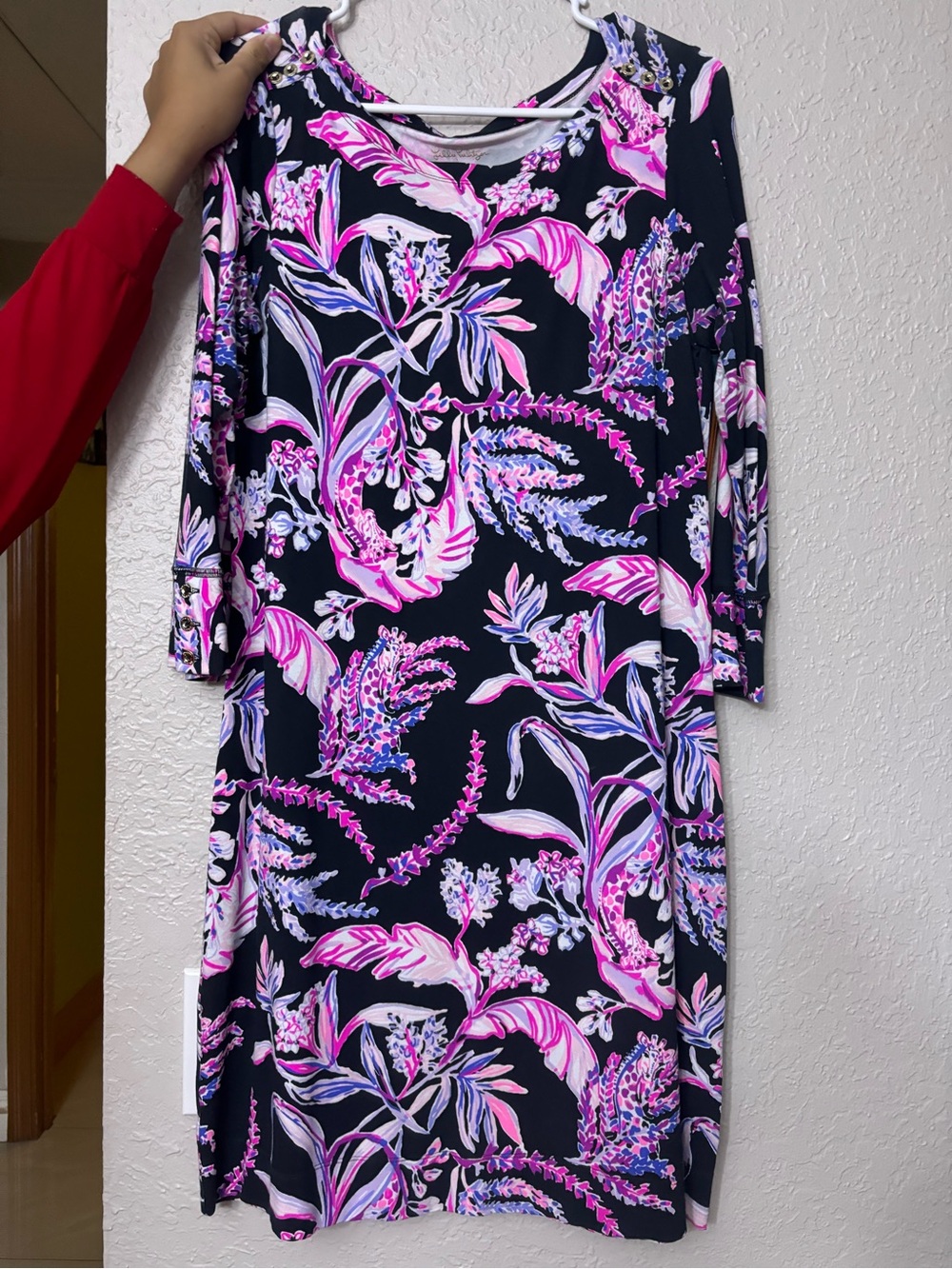 Lilly Pulitzer Navy Dress with Pink & Lavender Floral Pattern